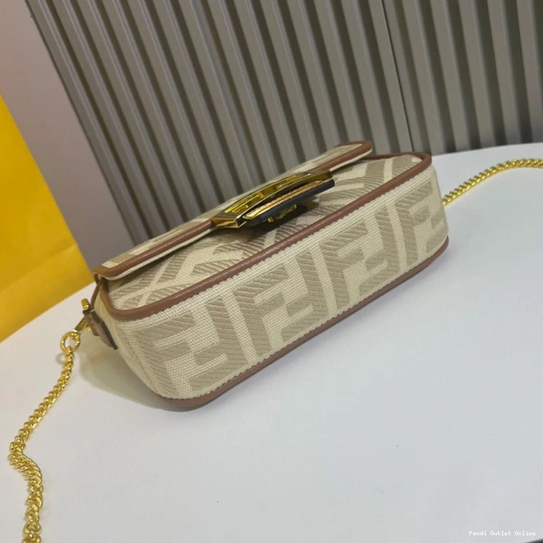 Affordable Fendi Beige Motif Canvas Baguette FF Mini In Bag 0802